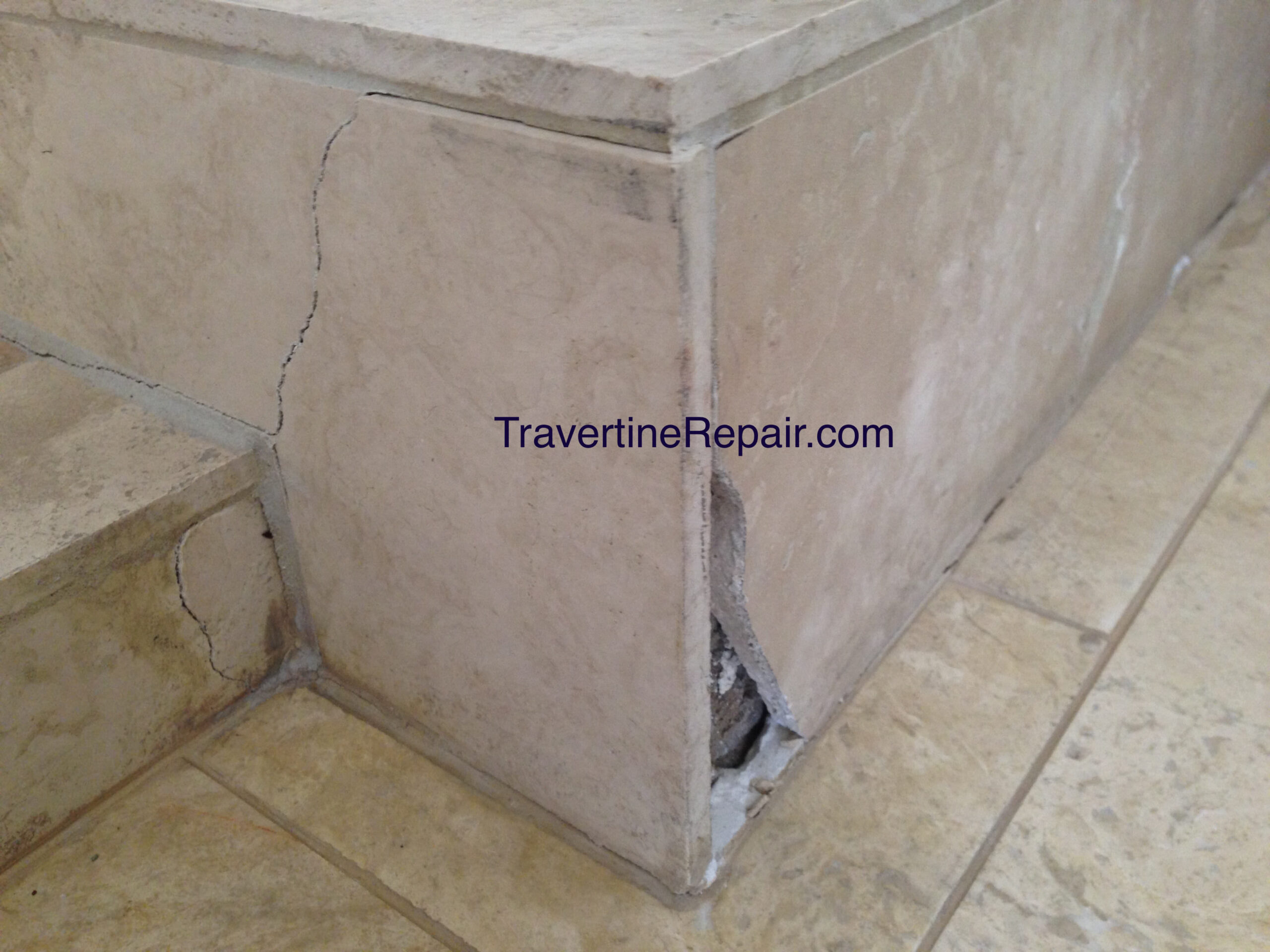 travertine cracked and broken before repairs